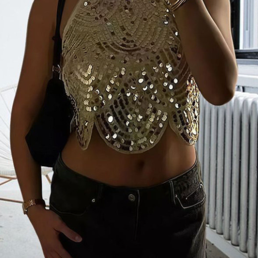 Top halter Jane com lantejoulas