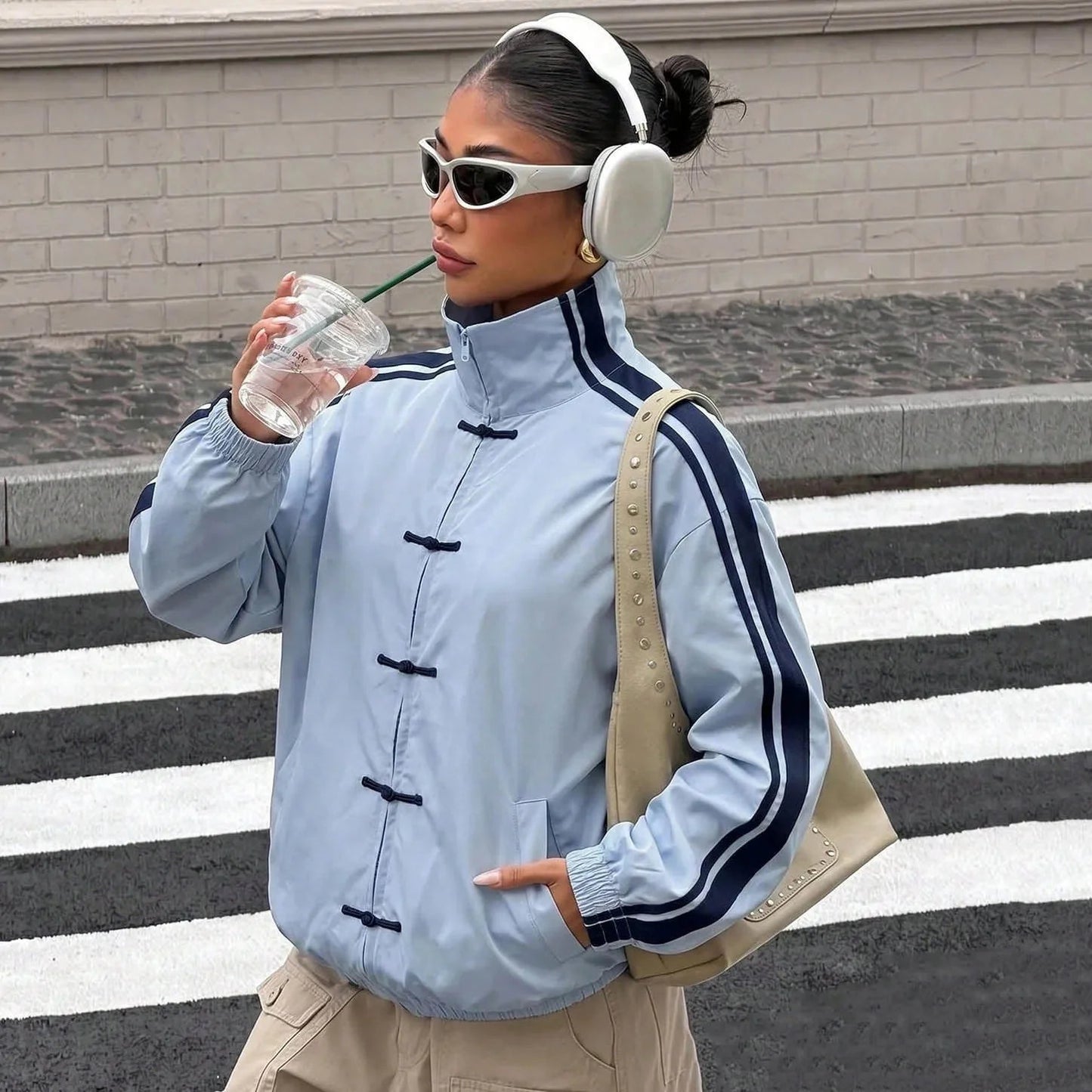 Fiona Mandarin Striped Oversized Jacket