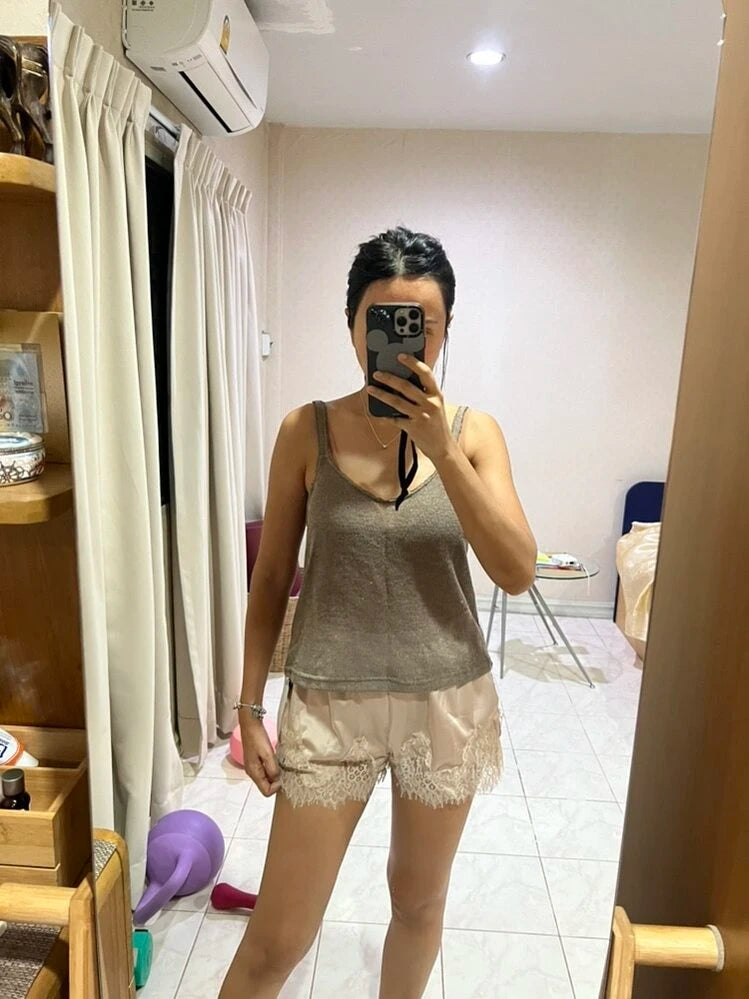 Moira Satin Lounge Shorts in Beige