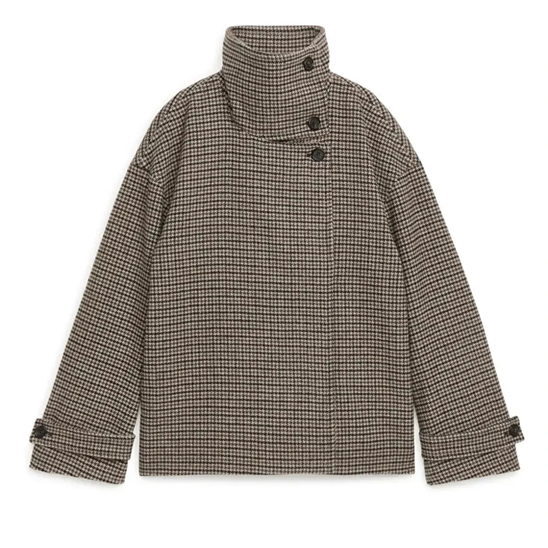 Natalie Houndstooth Buttoned Collar Jacket