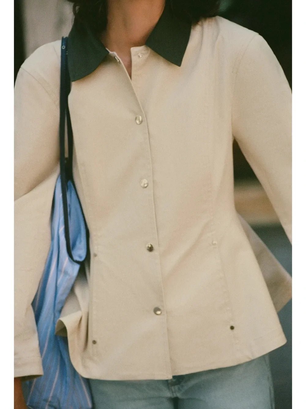 Fiona Kontrastkragen Peplum-Jacke