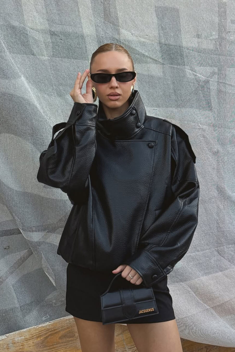 SOKYND Aleah Asymmetrical Leather Jacket Coats & JacketsLX1767356248732029067BlackS