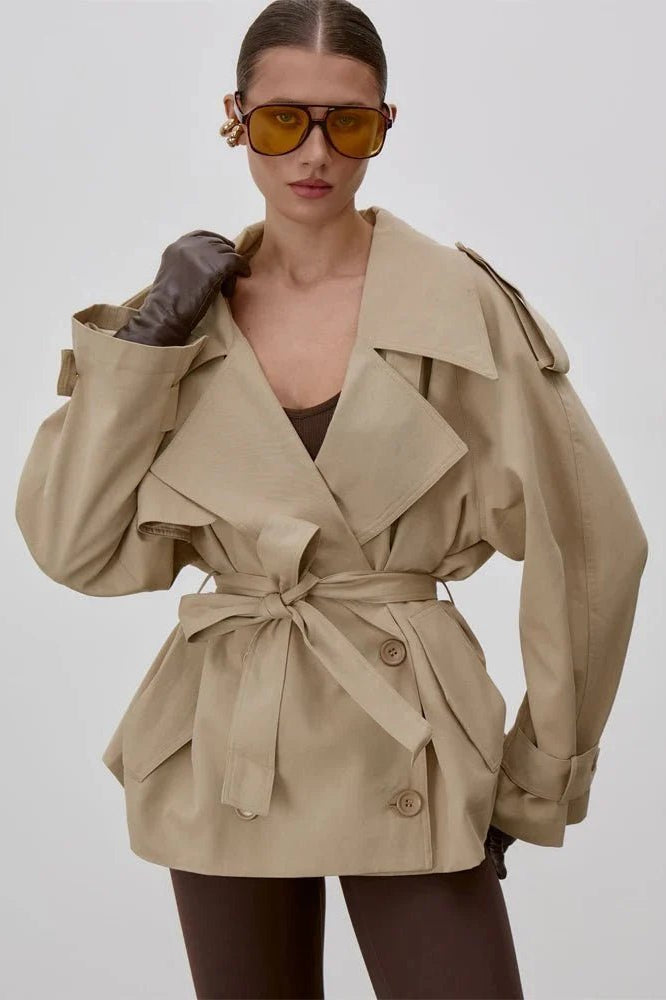 SOKYND Alice Lace Up Stand Collar Trenchcoat Coats & JacketsQC1774219786679177464BeigeS