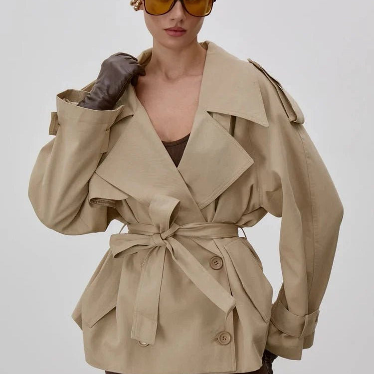 SOKYND Alice Lace Up Stand Collar Trenchcoat Coats & JacketsQC1774219786679177464BeigeS