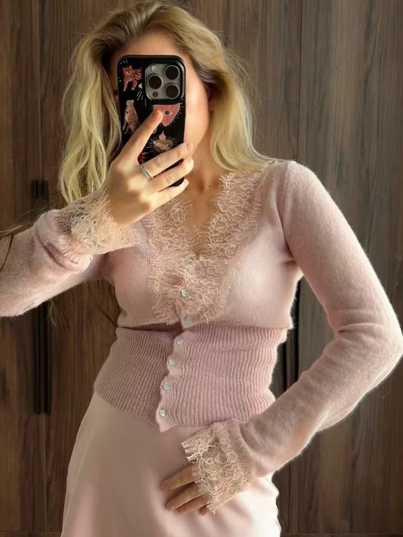 SOKYND Alicia V-Neck Lace Trim Cardigan CardiganSOKYND-419927-LAV-OS-65399Lavender