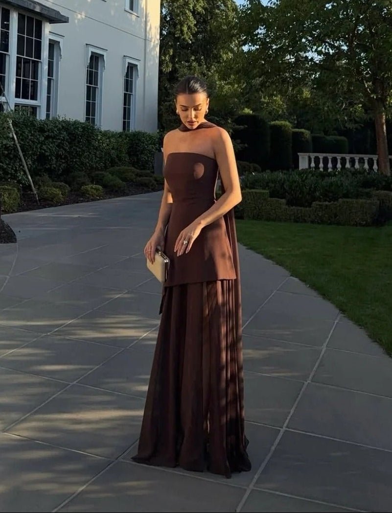 SOKYND Ambre Asymmetric Sheer Maxi Dress DressSOKYND-055447-BRO-XL-98423BrownXL