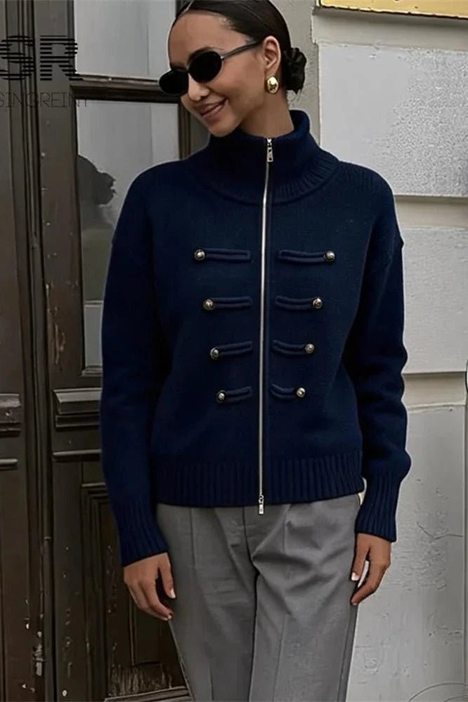 SOKYND Amelia Turtleneck Zip Knit Cardigan CardiganSOKYND-168535-DAR-O-84087Dark BlueOne size