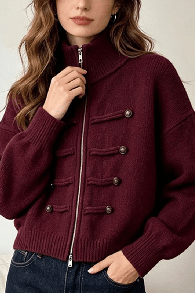 SOKYND Amelia Turtleneck Zip Knit Cardigan CardiganSOKYND-168535-DAR-O-18551Dark RedOne size
