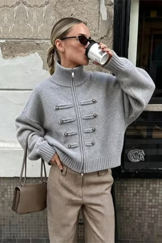SOKYND Amelia Turtleneck Zip Knit Cardigan CardiganSOKYND-168535-GRE-O-89175GreyOne size