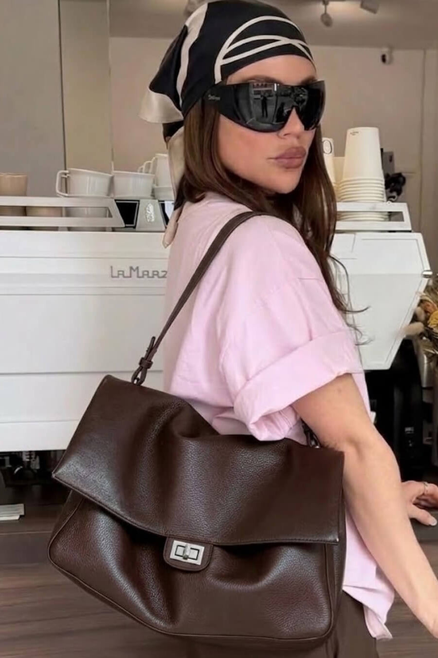 SOKYND Amelie Maxi Flap Leather Shoulder Bag BagSOKYND-400727-BRO-32-43895Brown32x9x22 cm
