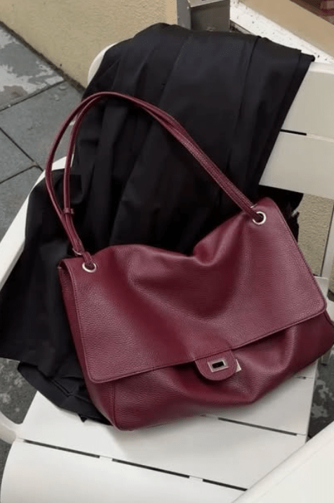 SOKYND Amelie Maxi Flap Leather Shoulder Bag BagBurgundy32x9x22 cm