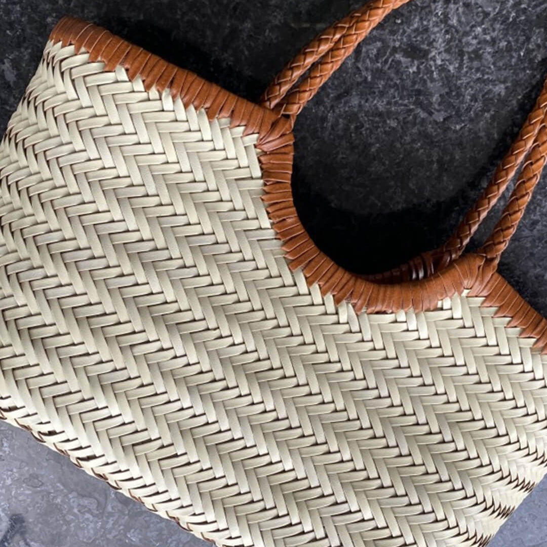 SOKYND Aneta Woven Leather Tote Bag HandbagsAuburn WhiteSmall
