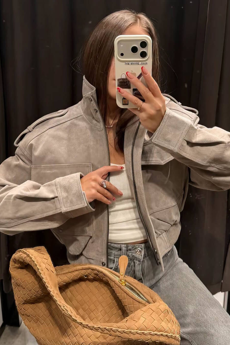 SOKYND Ava Suede Cropped Stand Collar Jacket JacketSOKYND-822167-GRE-XS-14999GreyXS