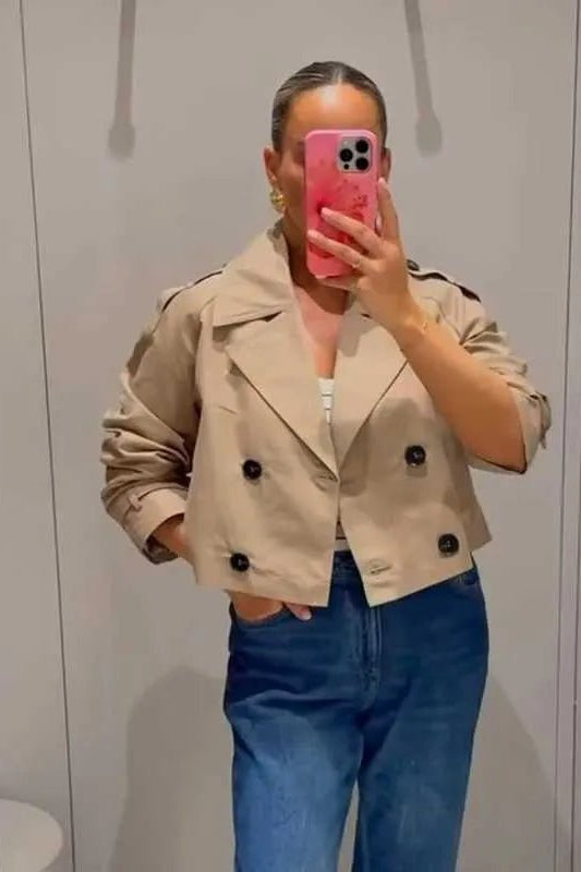 SOKYND Carmen Cropped Double Breasted Trench Coat CoatSOKYND-670935-BEI-S-82071BeigeS