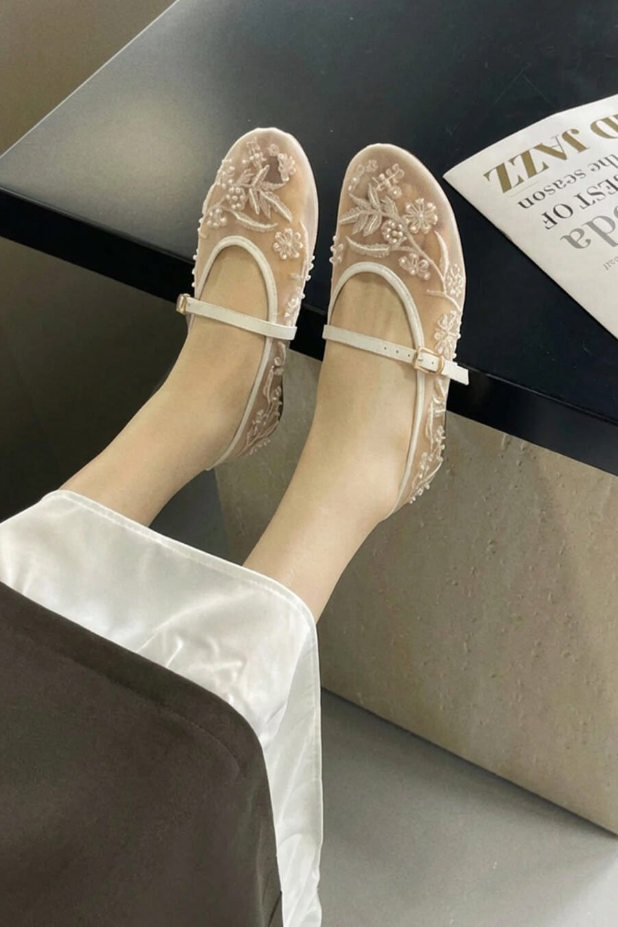 SOKYND Christine Beaded Mesh Ballet Flats ShoesEi177277720591376572836