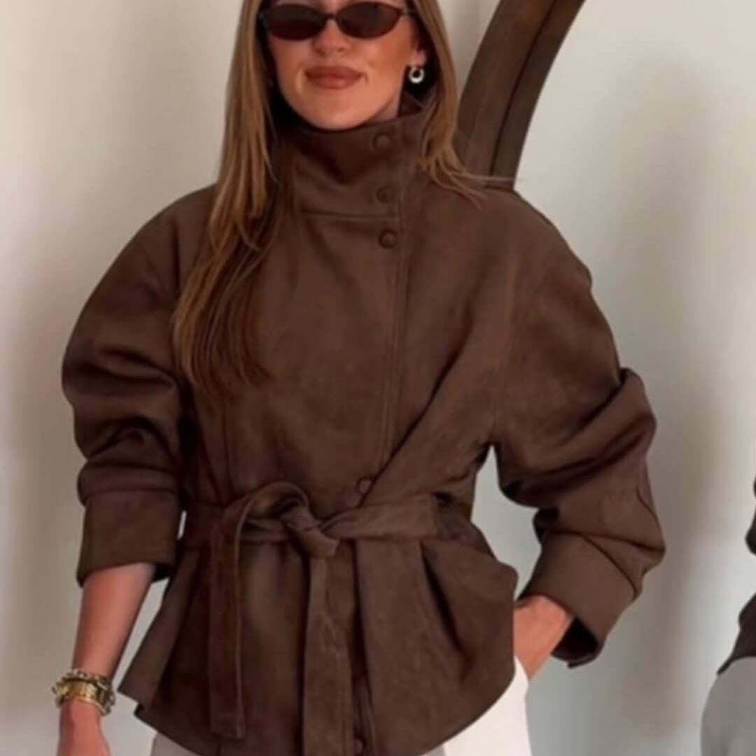 SOKYND Clara Funnel Faux Suede Trench Coat CoatSOKYND-526359-BRO-S-30807BrownS