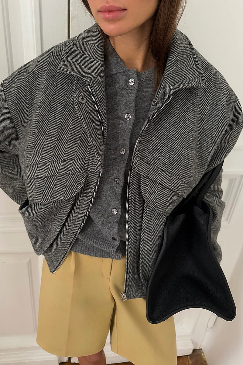 SOKYND Claudia Herringbone Stand Collar Coat CoatSOKYND-252631-BLA-L-67319BlackL