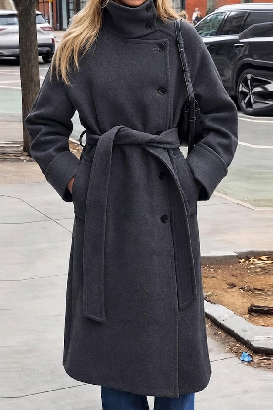SOKYND Dolly Long Belted High Collar Coat Coats & Jacketshm1767625273837054983GreyS