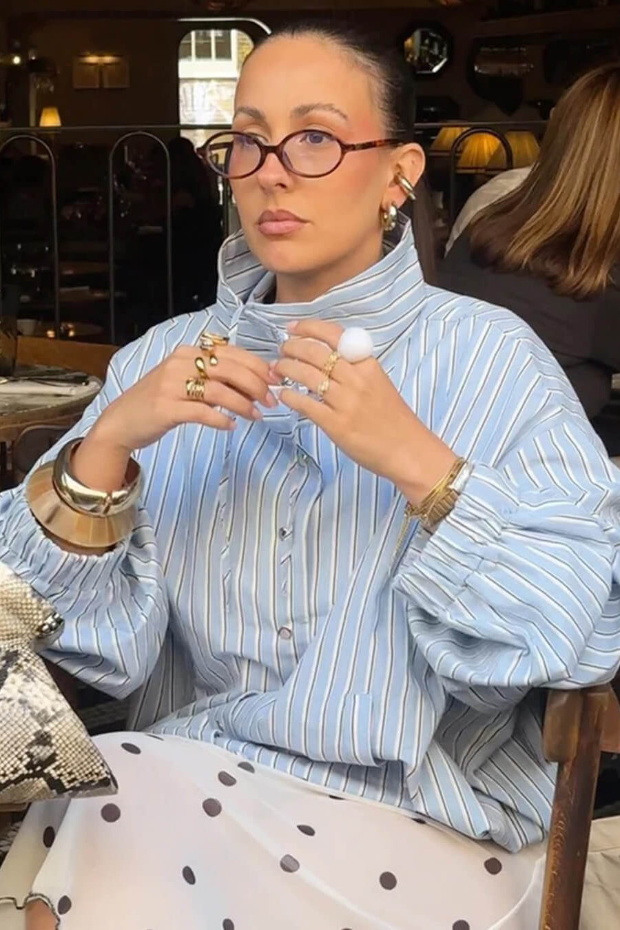 SOKYND Ella Stripe High Neck Shirt BlouseSOKYND-512535-BLU-S-00471BlueS