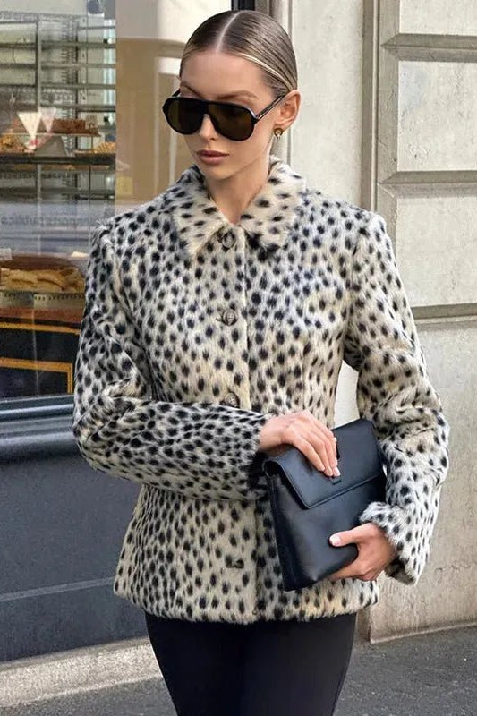SOKYND Ellen Leopard Printed Faux Fur Jacket CoatLeopardXS