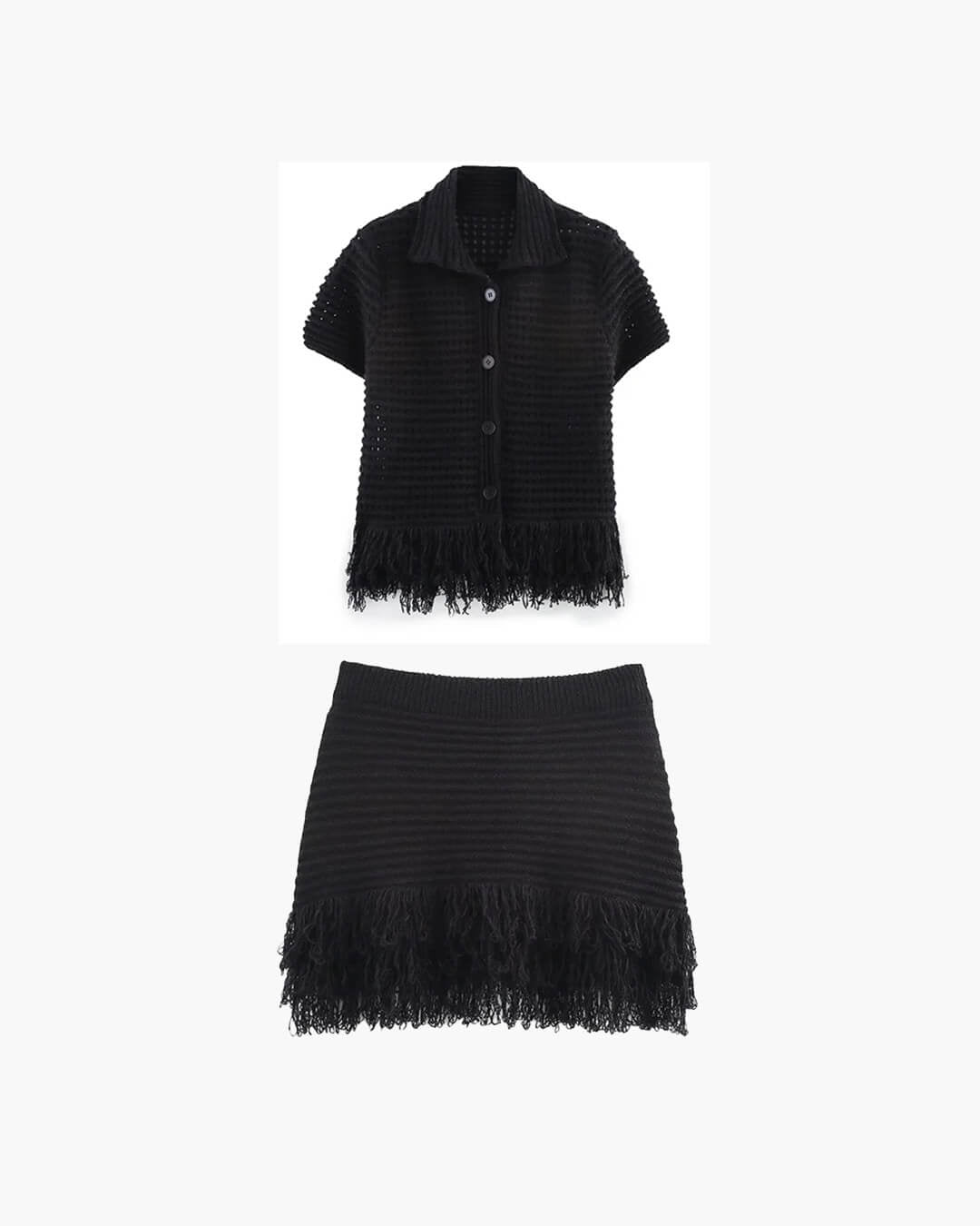 SOKYND Emily Knitted Tassel Skirt Set Matching SetsSetBlue