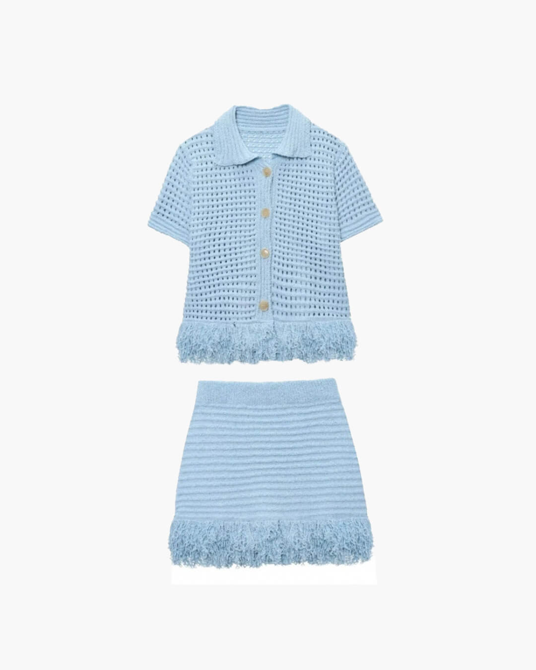 SOKYND Emily Knitted Tassel Skirt Set Matching SetsSetBlue