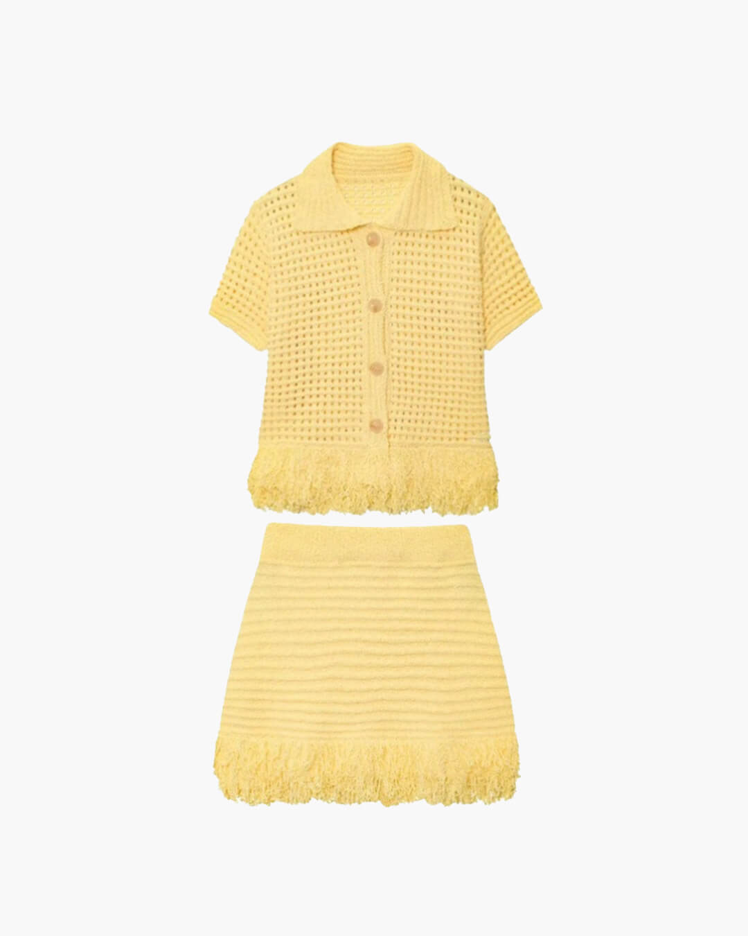 SOKYND Emily Knitted Tassel Skirt Set Matching SetsSetYellow