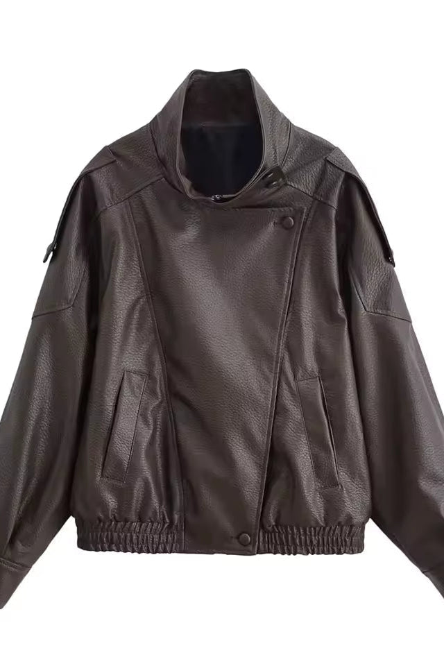 SOKYND Emma Asymmetric Button Pocket Jacket Coats & JacketsBrownXS