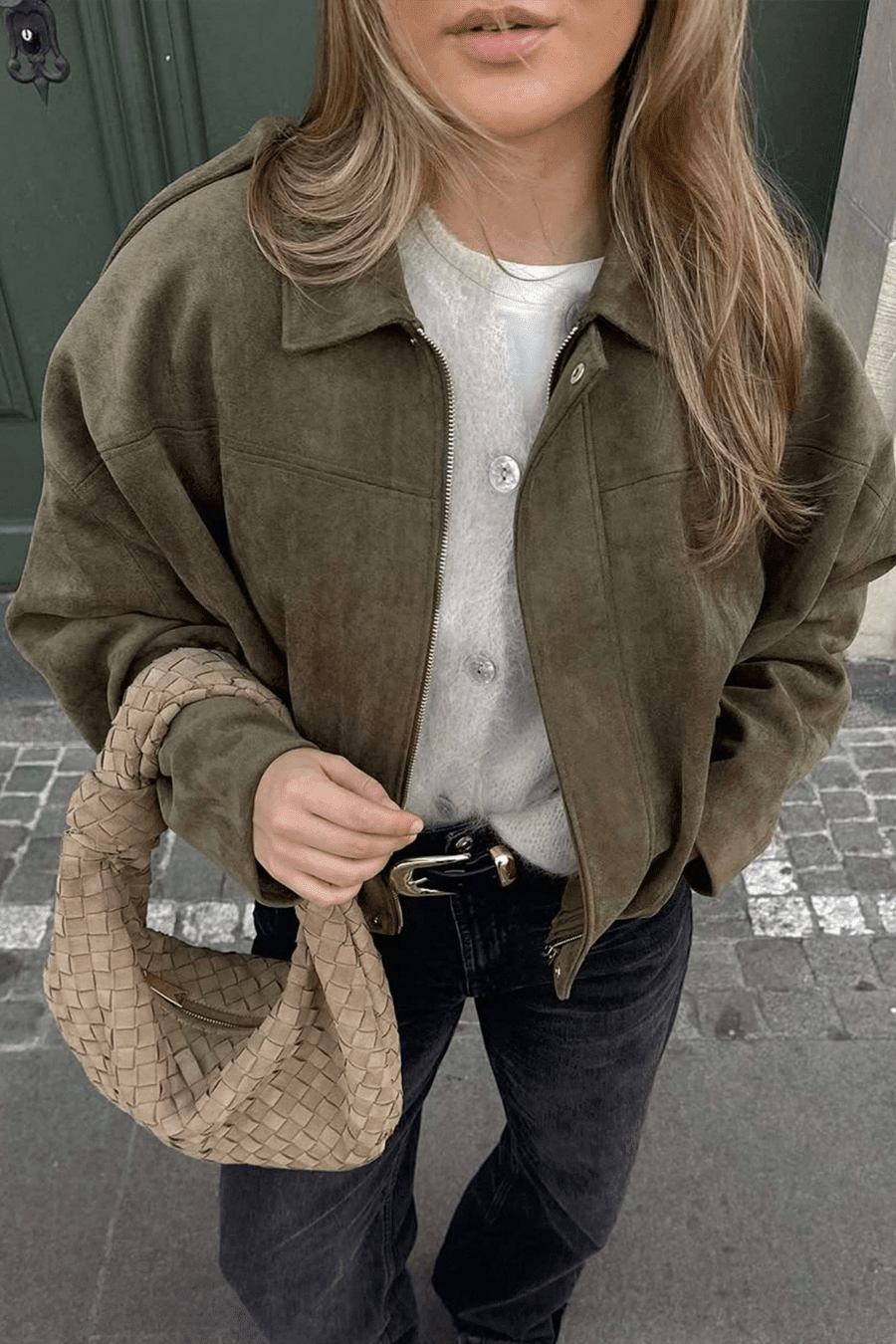 SOKYND Erica Faux Suede Bomber Jacket JacketSOKYND-248727-OLI-S-50167OliveS