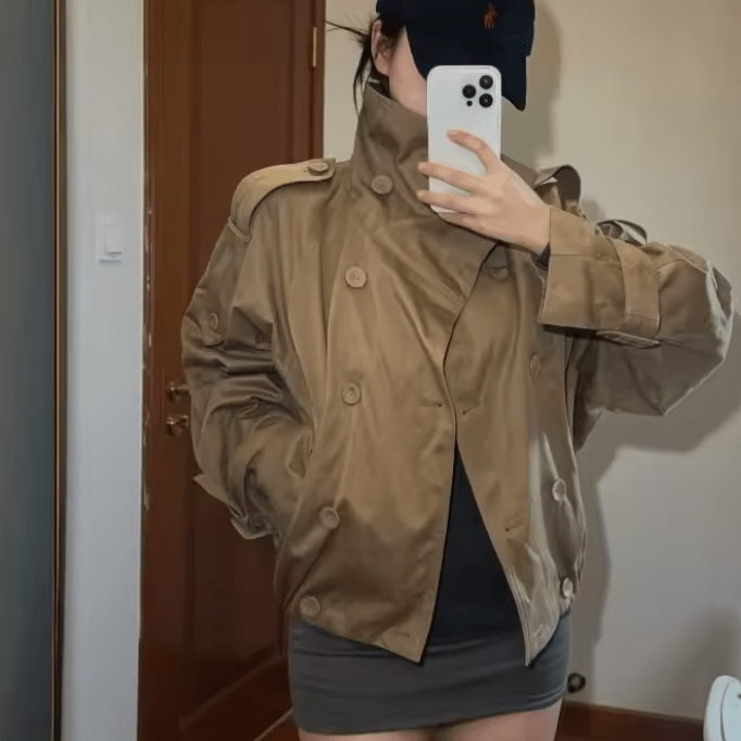 SOKYND Erica High Funnel Neck Cropped Trench Jacket JacketBrownS