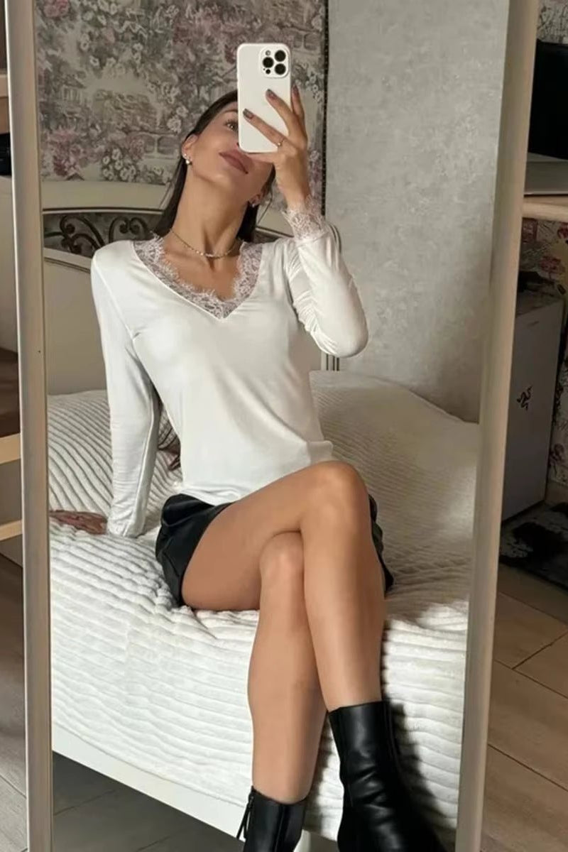 SOKYND Evelyn Lace V-Neck Casual Top TopSOKYND-482135-WHI-M-15831WhiteM