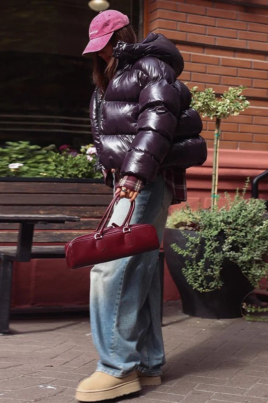SOKYND Fiona Hooded Glossy Puffer Jacket JacketSOKYND-344727-BRO-S-62327BrownS