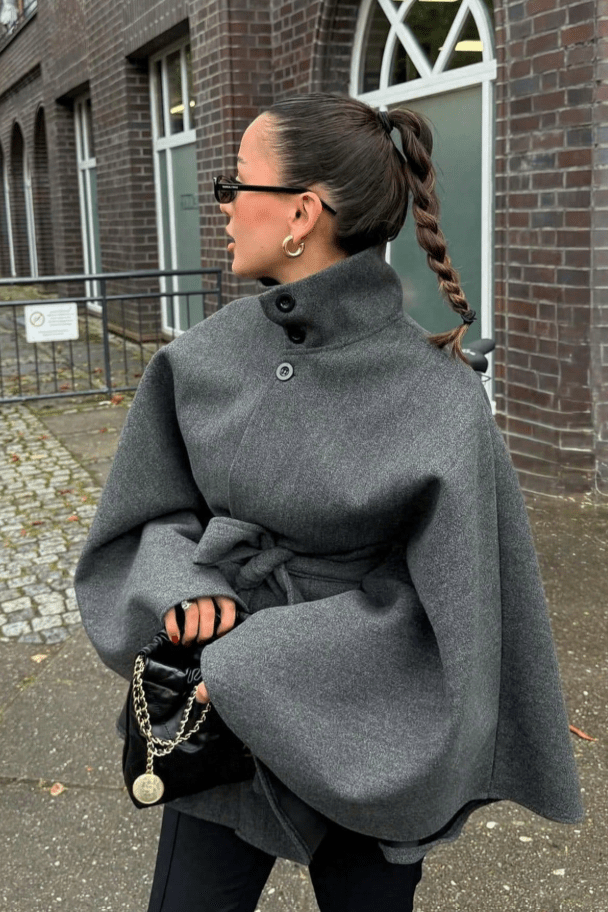 SOKYND Gina Belted Cape Jacket JacketSOKYND-543319-GRE-M-95319GreyM