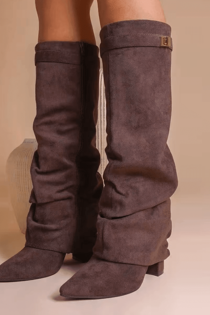 SOKYND Gloria Slouchy Faux Suede Knee High Boots BootsCoffee34