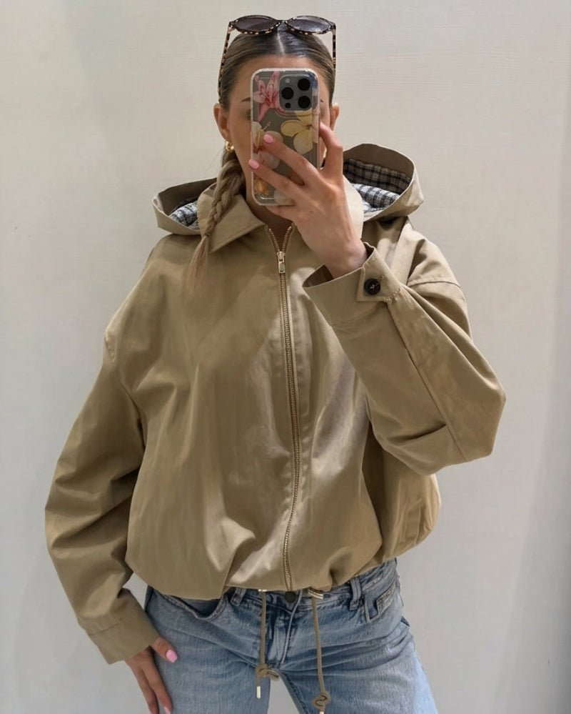 SOKYND Helen Drawstring Hooded Zip Jacket JacketSOKYND-043927-BEI-XS-35447BeigeXS