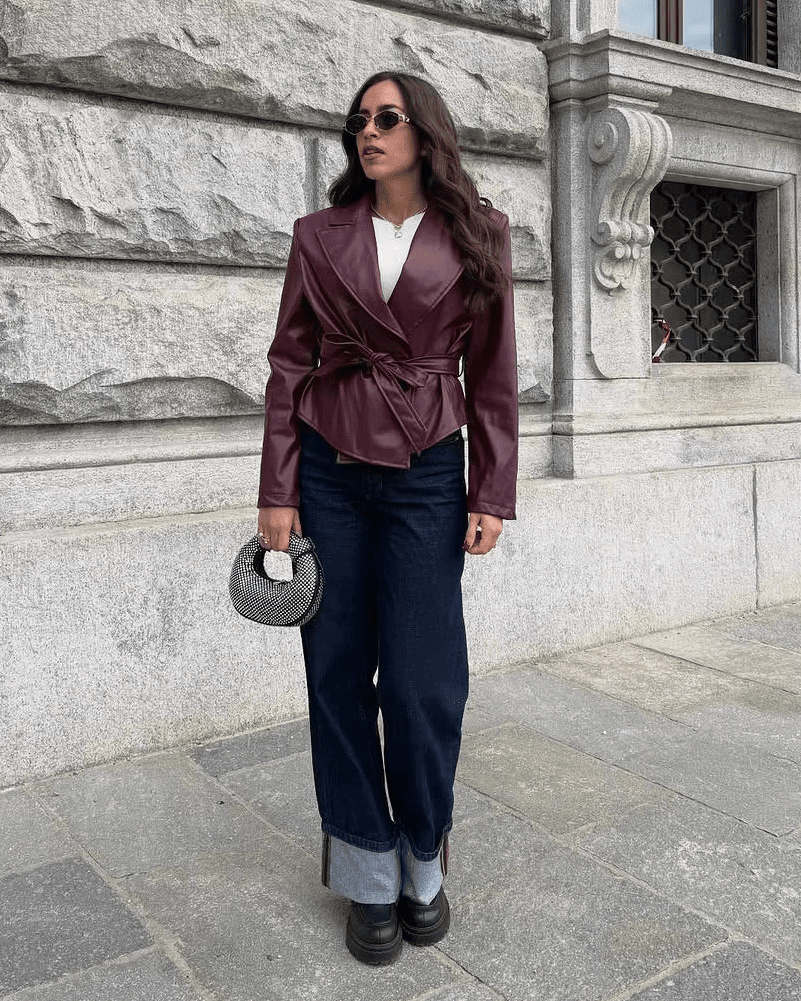 SOKYND Helena Lace-Up Vegan Leather Jacket JacketSOKYND-939607-BUR-L-86167BurgundyL