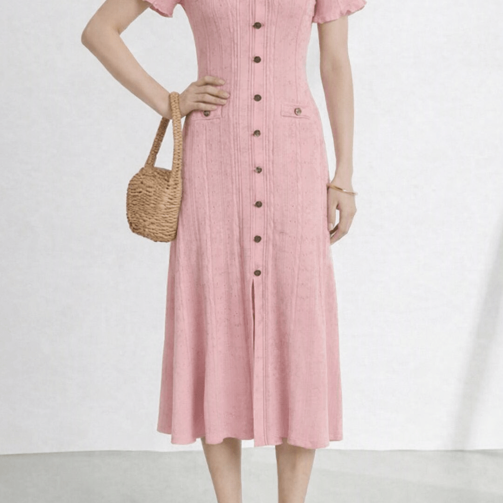 SOKYND Ines French V-Neck Knitted Slit Dress DressesSOKYND-020503-PIN-XS-01911PinkXS