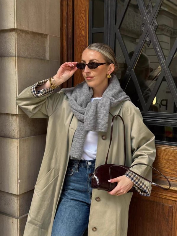 SOKYND Jane Check-Accent Mid Trench Coat CoatSOKYND-663447-BEI-L-30551BeigeL