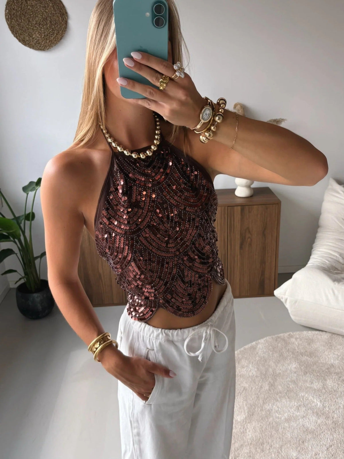 SOKYND Jane Sequin Halter Top TopSOKYND-200663-WHI-XS-60599WhiteXS