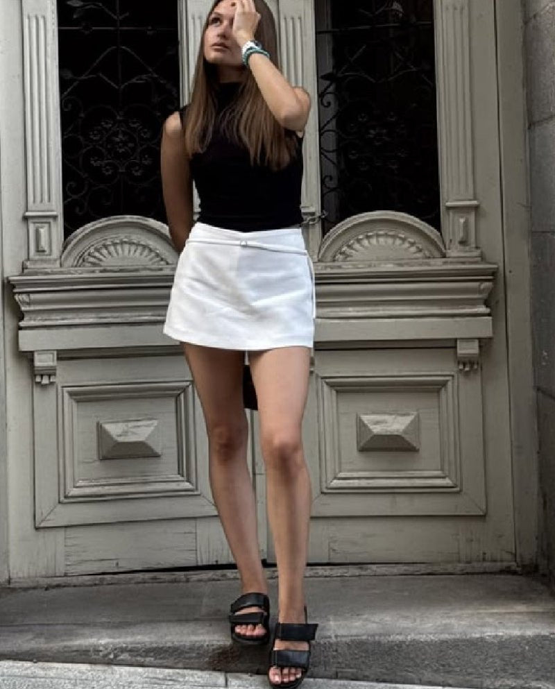 SOKYND Joanna Side Zip Skort Belt Details ShortsSOKYND-090135-WHI-XS-46711WhiteXS