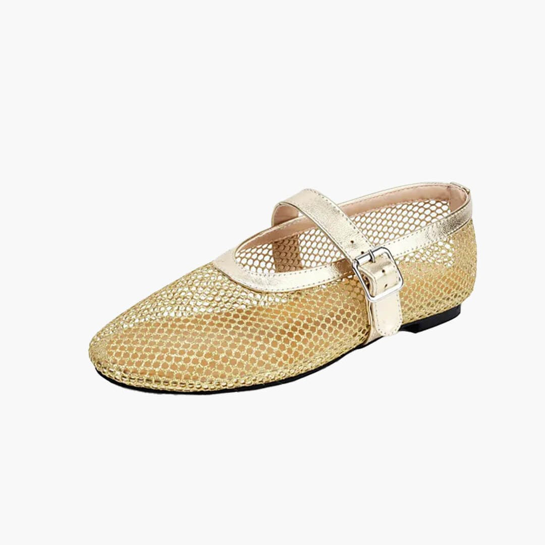 SOKYND Keira Buckled Mesh Ballet Flats ShoesGold35