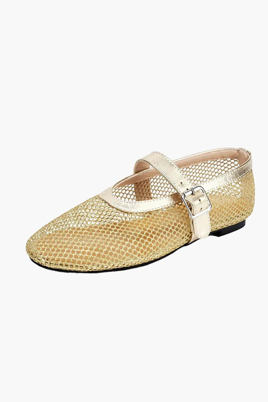 SOKYND Keira Buckled Mesh Ballet Flats ShoesGold35