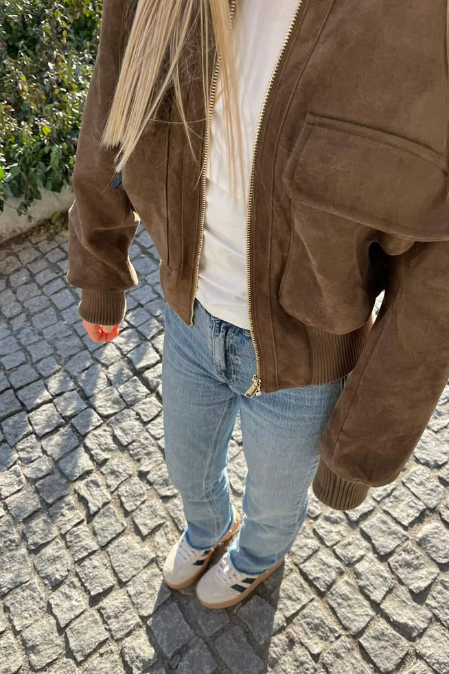 SOKYND Kelly Faux Suede Bomber Jacket JacketSOKYND-911703-BRO-XS-95895BrownXS