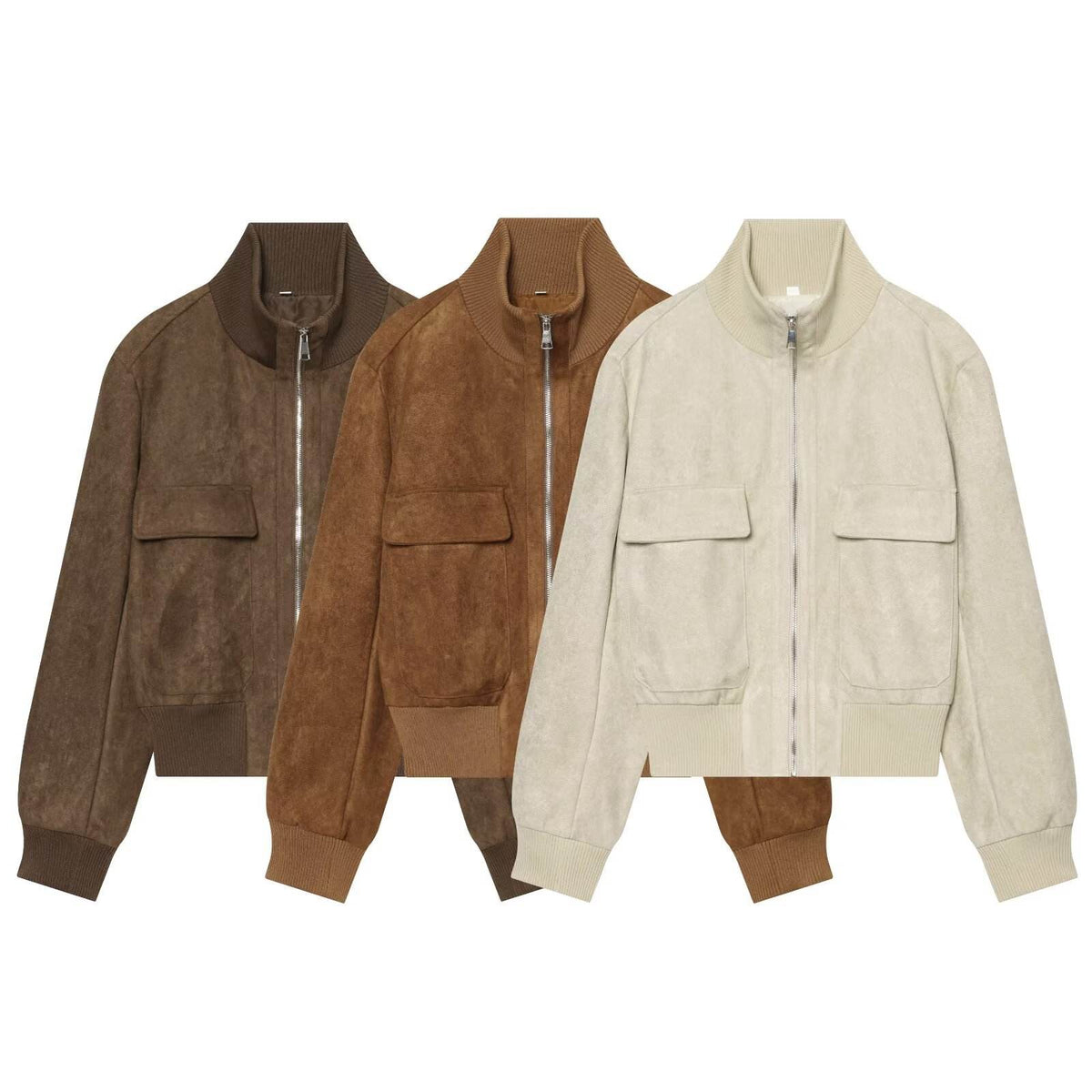 SOKYND Kelly Faux Suede Bomber Jacket JacketSOKYND-911703-WHI-XS-26967WhiteXS