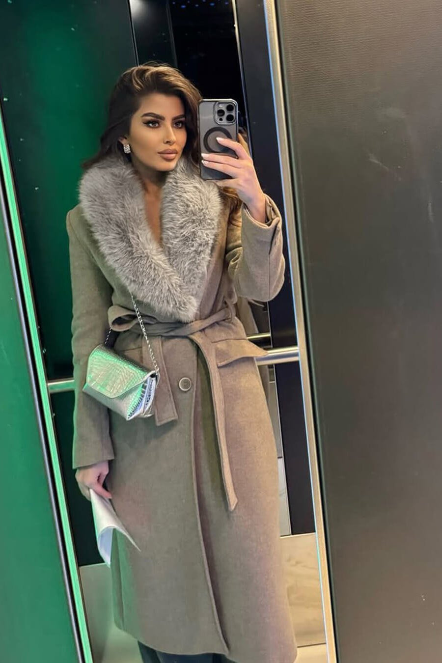 SOKYND Kirsty Faux Fur Collar Maxi Coat Coats & JacketsbC1767625273834864430BeigeM