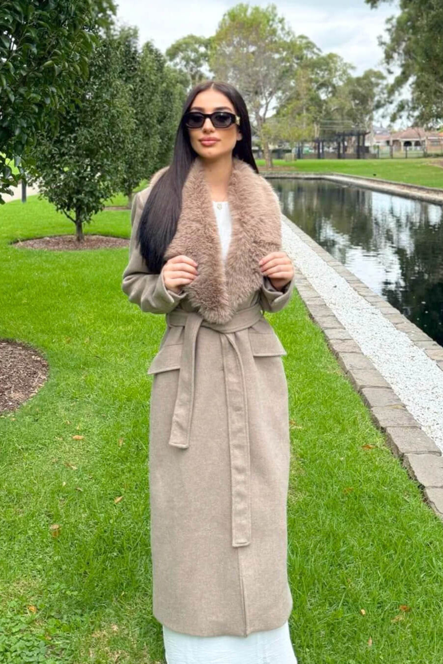 SOKYND Kirsty Faux Fur Collar Maxi Coat Coats & JacketsND1767625273834608714BeigeXS