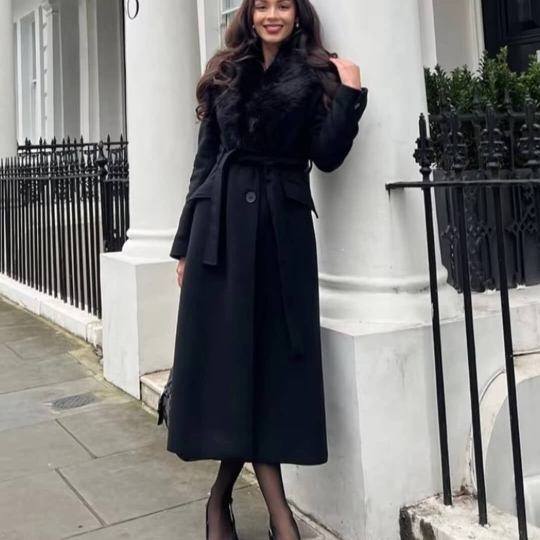 SOKYND Kirsty Faux Fur Collar Maxi Coat Coats & JacketsKp1767625273835405987BlackXS