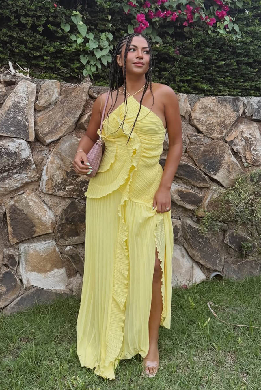 SOKYND Kris Halter Strap Ruffled Tule Dress DressesVw1772777205897636906YellowXS