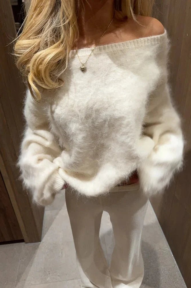 SOKYND Lara Off-Shoulder Mohair Sweater SweaterWhiteS