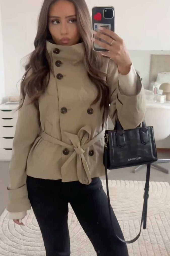 Mara cropped trench coat in ivory | SOKYND